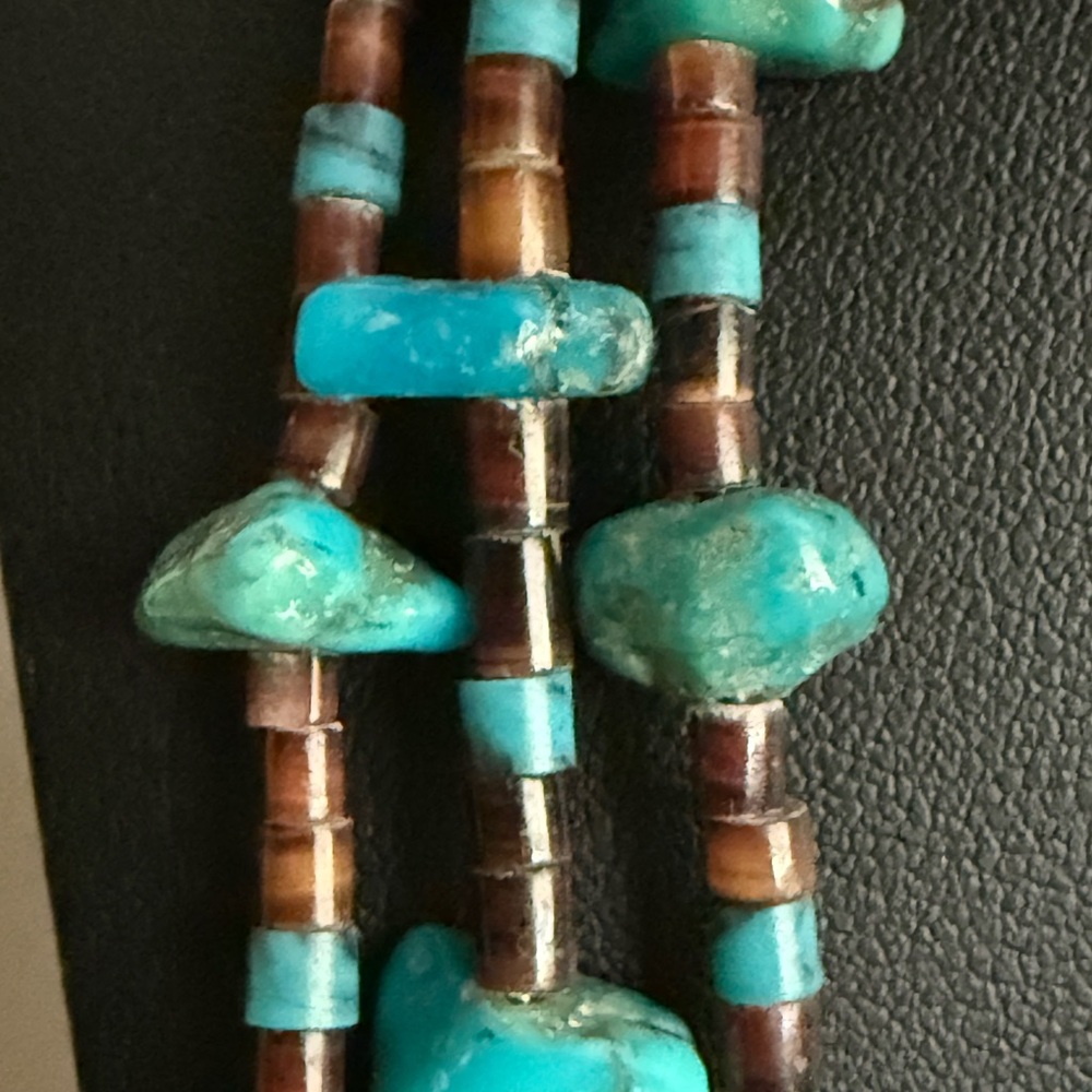 Vintage 3 Strand Turquoise Sterling Necklace - Picture 10 of 15